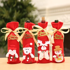 Christmas Wine Bottle Cover Santa Claus Snowman Reindeer Bear Brushed Fabric Merry Christmas Decoration Festive Table Ornament