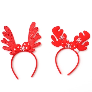 Christmas reindeer antler headbands set featuring red sequins and festive bow details