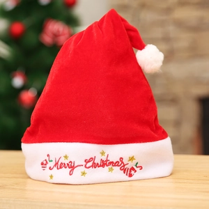 Bonnet de Noël en velours rouge avec broderie Merry Christmas et étoiles dorées