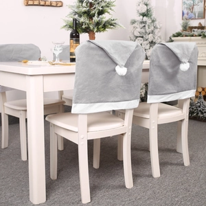 Christmas Grey Chair Cover Non-Woven Fabric Santa Hat Design For Dining Room Holiday Festive Home Party Decoration