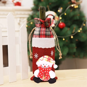 Housse de bouteille de vin Noël en toile avec bonhomme de neige 3D et flocons brodés