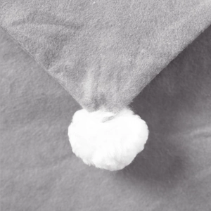 Gray non-woven Christmas chair cover with white pompom detail for holiday home decor