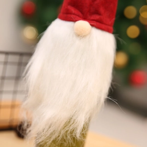 Plush Santa gnome wine bottle cover with long white beard for Christmas table decoration