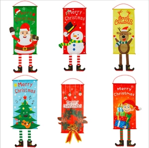 Handmade Merry Christmas Hanging Banner Flag PVC Santa Snowman Elk Elf With Dangling Legs For Home Shop Wall Window Decor