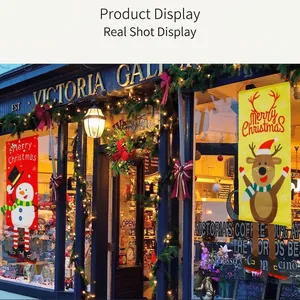 Christmas snowman and reindeer hanging banners with Merry Christmas text for festive decor