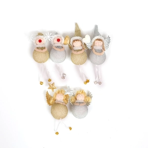 Detailed view of six gold and silver Christmas angel dolls for festive tree decoration