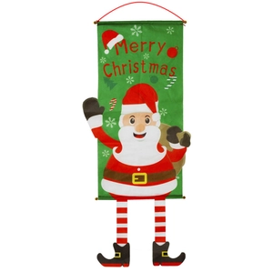 Hanging Santa Claus Christmas banner with striped legs and Merry Christmas text decor