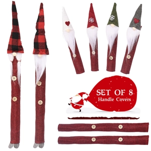 Christmas Gnome Appliance Handle Covers Refrigerator Microwave Handle Protectors Burlap Kitchen Appliance Decorative Covers Plaid Santa