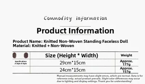Size chart showing height and weight details for knitted faceless gnome Christmas dolls
