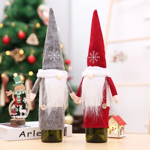 Christmas gnome wine bottle covers set with snowflake hats and wood buttons for decor