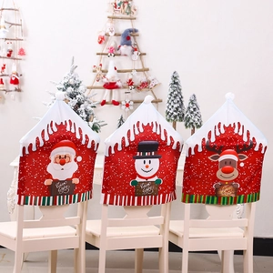 Housses de Chaise Imprimées de Dessins Animés de Noël Père Noël Bonhomme de Neige Renne Housses pour Décoration de Fête