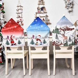 Christmas Chair Back Cover Santa Claus Snowman Reindeer Pattern Digital Printing Xmas Holiday Decoration For Home Party