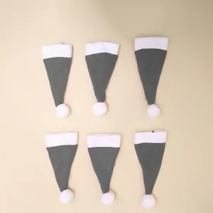 Set of six grey Christmas mini hats for silverware holders and bottle decor