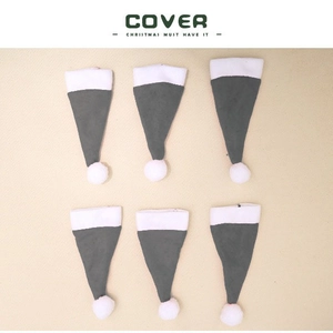 6-pack of grey and white plush mini Christmas hats for cutlery and table decor