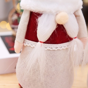 Christmas Gnome wine bottle cover with red felt hat and white braided beard details
