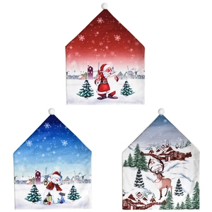 Christmas chair covers set with Santa, Snowman and Reindeer illustrations on white background