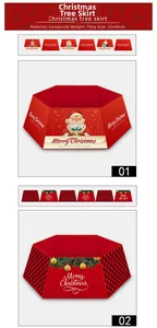 Detail view of foldable Christmas tree collars with festive reindeer and Santa designs