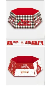 Detail of hexagonal Christmas tree collars with gnome and Santa Claus festive designs