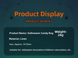 Ficha detallada de bolsa de dulces de Halloween en lino con medidas de 16x29cm