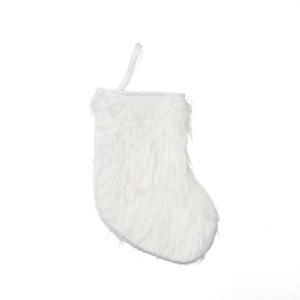 White faux fur Christmas stocking ornament with fluffy long plush and hanging loop