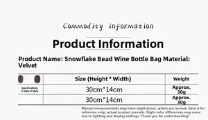 Tabella taglie per sacchetti vino in velluto 30x14cm con dettagli decorativi perle