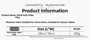 Detailed size chart and specifications for the plaid Christmas table runner accessory