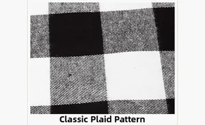 Detailed close-up of high-quality black and white buffalo plaid table runner fabric