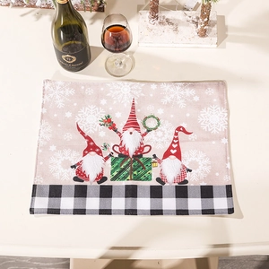 Christmas gnome placemat with buffalo plaid trim and festive table setting decor