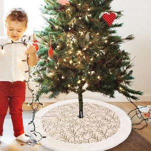 Luxurious Gold Stamping Christmas Tree Skirt 121cm White Plush Edge Tree Base Cover And Matching Stocking Set Holiday Decor