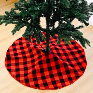 Red and Black Buffalo Plaid Christmas Tree Skirt Classic Lattice Round Fabric Tree Base Cover Mat For Home Holiday Party Decor