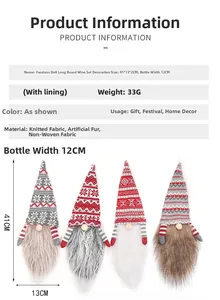 Detail showing red knitted Christmas wine bottle cover with lining and size measurements