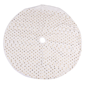 White Christmas tree skirt with golden sequin snowflake patterns and plush faux fur texture