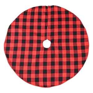 Classic 90cm red and black buffalo plaid Christmas tree skirt with round base opening