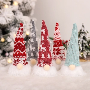 Lot de 5 gnomes de Noël lumineux à LED avec chapeaux tricotés et paillettes pour sapin