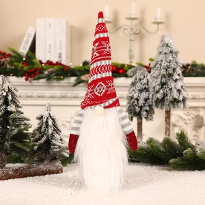 Christmas gnome wine bottle cover with red Nordic knit hat and long white beard decoration