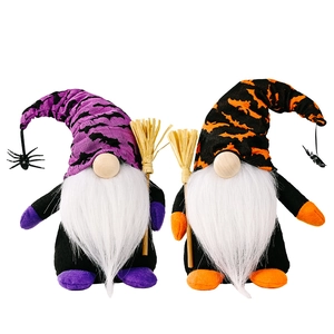 Halloween gnomes plush set with broom spider and bat decorations for festive home decor