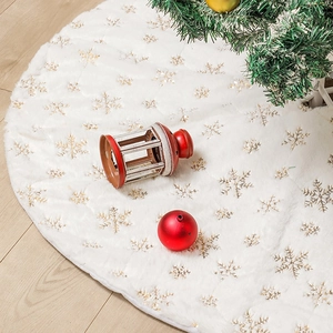 Gonna per Albero di Natale in Peluche Bianco Con Fiocchi di Neve in Paillettes Oro Argento Decorazione Base Albero