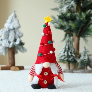 Christmas Gnome plush doll with red star hat and white beard for holiday decoration