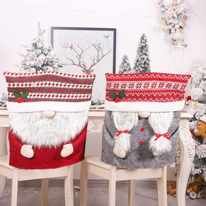 Housses de Dossier de Chaise Gnome de Noël Style Nordique Tricot Fausse Fourrure Feutre Flocons de Neige Décoration de Fête Maison