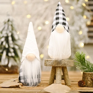 Christmas Gnome Ornaments Black White Plaid Swedish Tomte Plush Faceless Doll Xmas Holiday Home Desktop Decor Handcrafted