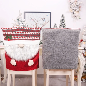 Housses de chaise de Noël gnome avec bonnet rouge tricoté et barbe blanche festive