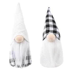 Pair of Scandinavian Christmas Gnomes with black and white checkered hats and plush beards