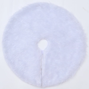 Mini white faux fur Christmas tree skirt with plush texture for holiday decorations