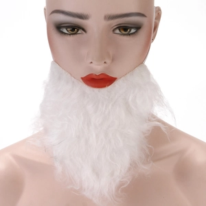 Detailed view of fluffy white Santa beard with ear loops for Christmas cosplay