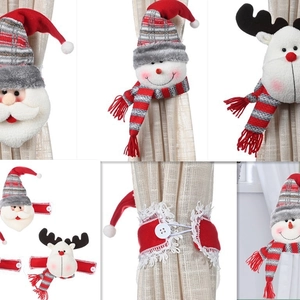 Christmas curtain tiebacks featuring Santa, Snowman and Reindeer with button closure