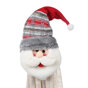 Christmas Santa Claus bottle cover with red plaid knitted hat and white faux fur beard