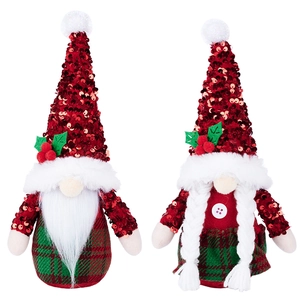 Set di gnomi di Natale con cappelli di paillettes rosse e abiti scozzesi per decorazioni