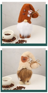 Macro shot of plush gnome texture with coffee beans decoration on the hat