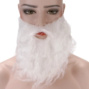 Realistic white Santa Claus beard accessory with curly synthetic hair and ear loops