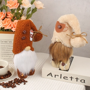 Standing Christmas coffee gnomes ornaments with coffee bean details and cozy plush hats